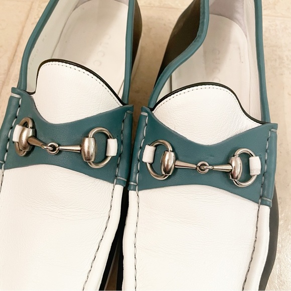 Gucci White Green Boat Shoes Loafers main image 4